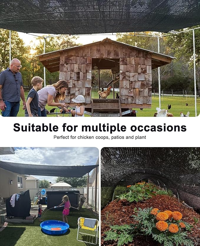 90% Shade Cloth,10x20ft Tear Resistant Sun Shade Net with Reinforced Grommet,Durable Garden Shade Tarp Cover for Greenhouse,Plant Cover, Chicken Coop,Patio and Pergola,Black