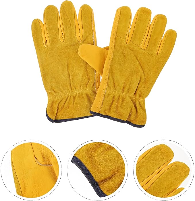 jojofuny Waterproof Leather Work Gloves Heavy-duty Protective Gardening Carpenter Gloves for Men and Women for Outdoor Labor