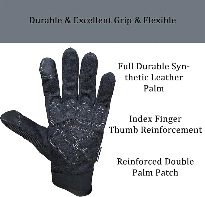 SKYDEER Touch Screen Leather Work Gloves for Men, Impact Protection, Vibration Reduction, Machine Washable Gardening Gloves (SD8820G/L)
