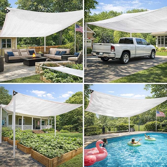 White Shade Cloth 50% Sun Shade Net, UV Resistant Outdoor Garden Shade Mesh Tarp with Grommets, Heavy Duty Breathable Fabric Cover for Greenhouse Plant Patio Fence Privacy(16x28ft)
