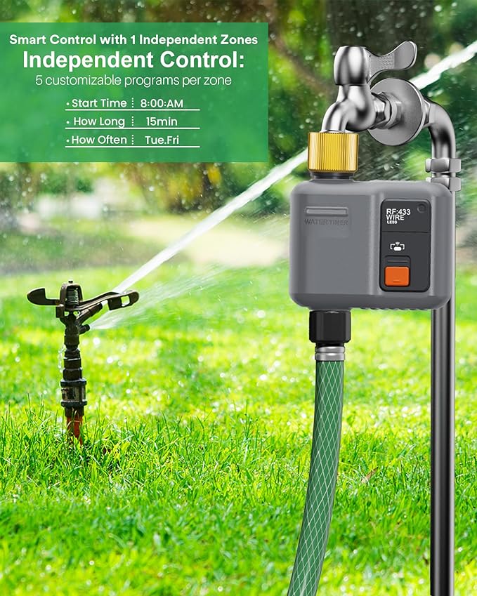 WiFi Sprinkler Timer 1 Zone with 984 Feet RF Gateway, 2 Pack Dark Gray-Brass Inlet Smart Water Timer for Garden Hose with Rain Delay/Manual/Automatic,WiFi Water Timers for Garden