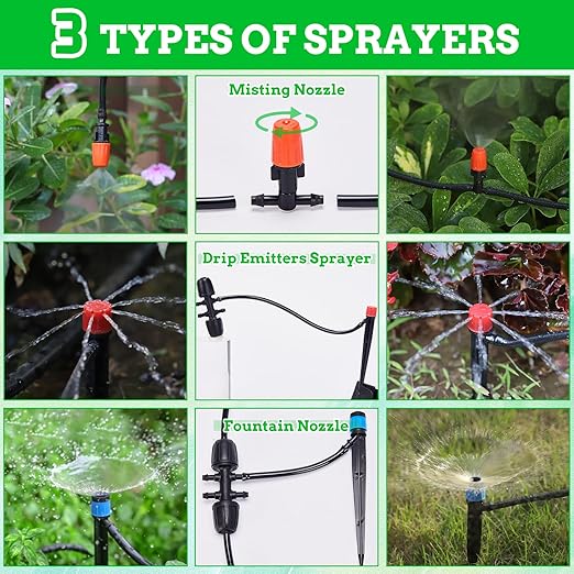 Automatic Drip Irrigation System Kit - 226FT with LCD Timer, 3 Sprayer Types Automatic Garden Watering System, 1/2 Inch Hose 1/4 Inch Distribution Tubing Garden Watering Solution for Outdoor Plants