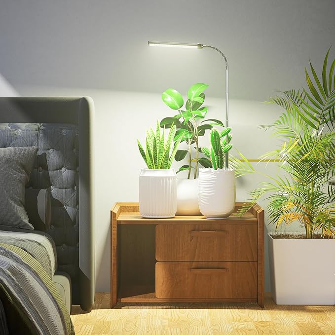 Grow Light for Indoor Plants Growing, 6000K Full Spectrum Gooseneck Plant Lamp for Seedings Succulents Small Plants, 5 Dimming & 4/8/12/18H Timer, 2 Pack