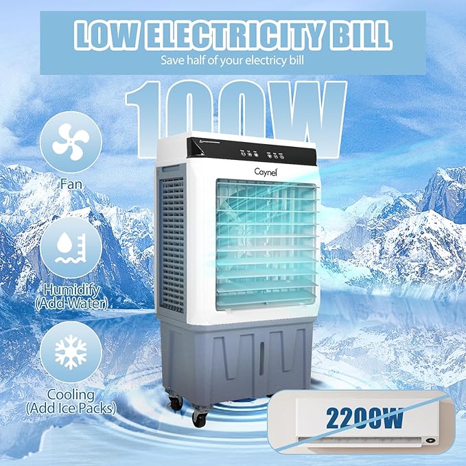 CAYNEL Evaporative Air Cooler, 120W Cooler with 8 Gallon Water Tank, Touch Screen and Remote Control, 12 Hour Timer, 3 Fan Speeds, Outdoor Air Cooler for Yard, Patio, Porch, Factory