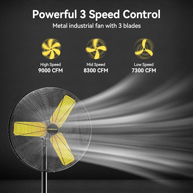 VINICAYA 30 Inch Commercial Industrial Pedestal Fan Oscillating, 8900 CFM Industrial Fans Heavy Duty with 3 Speed, Metal Stand up Fans with Poweful Motor, UL Safety Listed