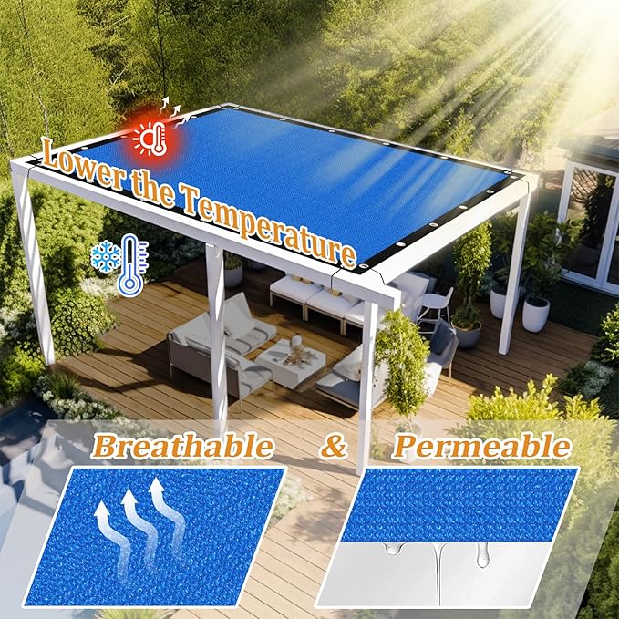 Shade&Beyond Customized Size 8' X 11' Shade Cloth with Grommets, 90% UV Protection UV Protection Mesh Tarp Sun Screens for Patio GN04, Blue