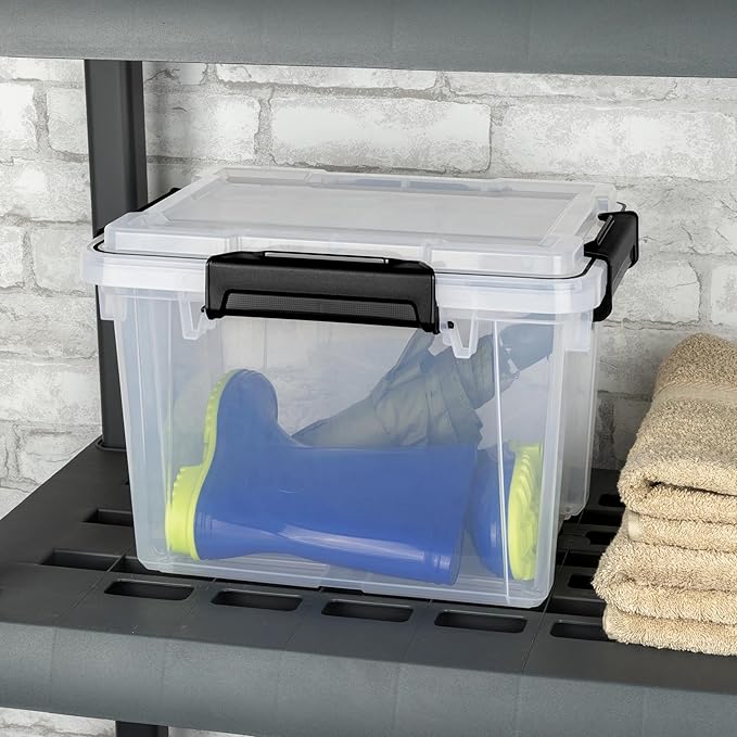 19 Quart Small Gasket Box, Waterproof Dustproof Clear Plastic Storage Bin with Lid, Silicone Gasket Seal & Durable Latches, Heavy-Duty Stackable Container for Home Garage Basement Organization