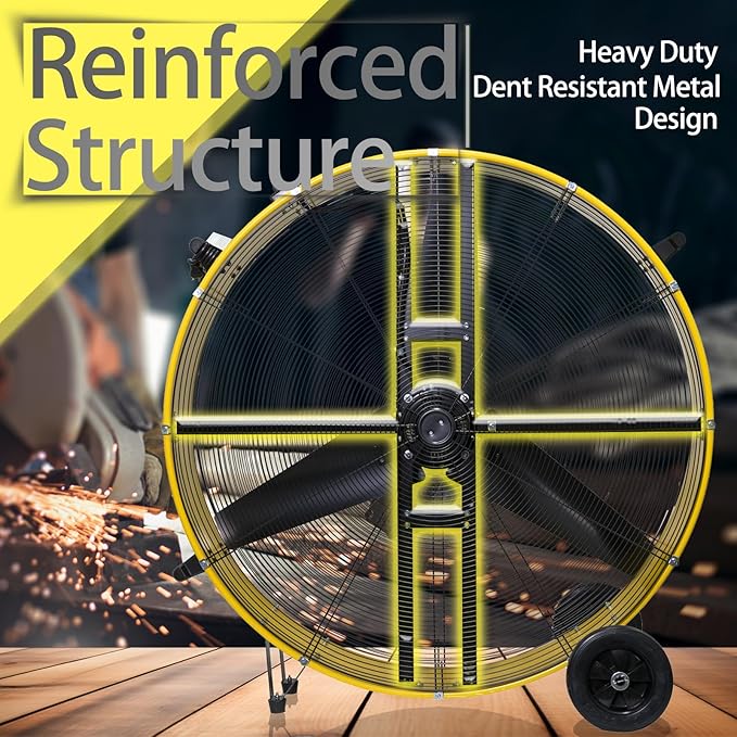 HiCFM 42" Industrial Drum Fan 27300 CFM High Velocity 2 Speed Settings Heavy Duty Metal Floor Fan for Commercial, Factory, Warehouse, Garage, Barn