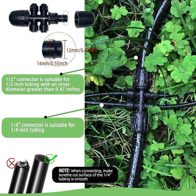 12 Pack 1/2'' to 1/4'' Drip Irrigation Fittings Kit, Push-to-Fit 3-Way | 4-Way | 6-Way Connectors Anti-leak Locked Drip Irrigation Part, Universal Multi-Way Splitter Fitting for 1/2" Irrigation Tubing