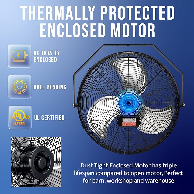 Tornado - 20 Inch High Velocity Industrial Wall Fan - 4750 CFM - 3 Speed - 6 FT Cord - Industrial, Commercial, Residential Use - UL Safety Listed