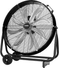 24 Inch Industrial Drum Fan, 9,500 CFM High Velocity 3-Speed Heavy Duty Metal Air Circulator with Casters Handle for Basement Warehouse Factory Workshops Patios