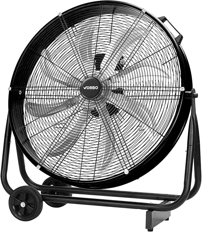 24 Inch Industrial Drum Fan, 9,500 CFM High Velocity 3-Speed Heavy Duty Metal Air Circulator with Casters Handle for Basement Warehouse Factory Workshops Patios