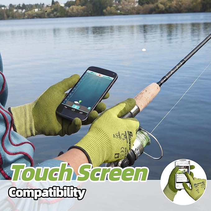 Schwer 12 Pairs ANSI A7 Cut Resistant Fishing Gloves, CR3009 Touchscreen Compatible Work Gloves for Men and Women, Non Slip, Ideal for Fishing, Hunting, Hiking, Cycling, DIY and Outdoor Activities, S