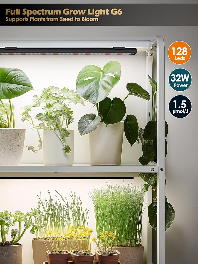 Smart Grow Light for Indoor Plants,3500K Full Spectrum LED Plant Light Strips with 3/9/12H Auto Timer,Stepless Dimming,Modular Design，Plug and Play (Black, 4 Pack)