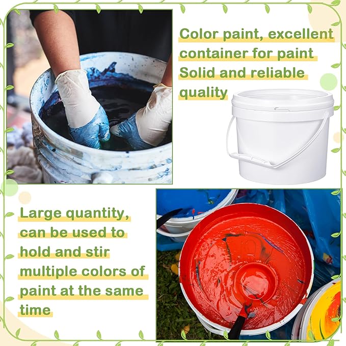 Leinuosen 8 Pcs Plastic Bucket with Handle and Lid Durable Heavy Duty Food Safe Bucket Pail Container for Multipurpose Storage Paint Art Crafts Projects, BPA Free(3 Gallon,White)