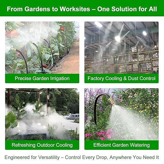 100FT Drip Irrigation System for Garden – Automatic Watering Kit with Solid Brass Metal Connectors, 360° Bendable Tubing &40 Adjustable Nozzles for Greenhouse, Lawn, Yard & Plants