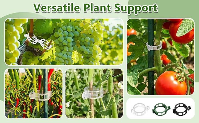 100 Pcs Plant Support Clips, Tomato Clips for String Trellis, Reusable Garden Clips for Climbing Plants, Vine Clips for Stems and Trellis Netting, Plastic Plant Clip for Garden Supplies (White)