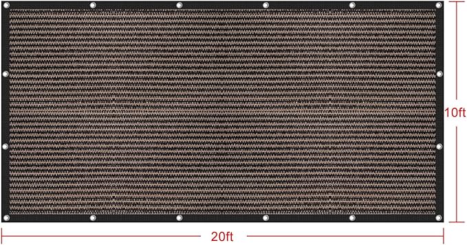 Shatex 90% Sun Shades for Patios 10x 20ft Shade Fabric Sun Shade Cloth Taped Edge with Grommets Sun-Block Mesh Shade for Pergola Cover Canopy Mocha, 12 Bungee Balls