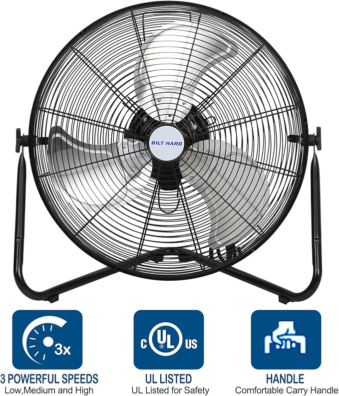 BILT HARD 20" High Velocity Floor Fan, 4600 CFM 3-Speed Industrial Shop Fan with Wall-Mounting System, Heavy Duty Metal Fan for Garage Workshop and Warehouse, 2 Pack