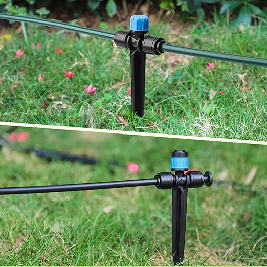 Bonviee 1/4” Drip Irrigation Stakes – 30 Pack, Tubing Holder with Adjustable Height, Prevents Clogging, Easy Install, for Raised Beds, Gardens & Hydroponics