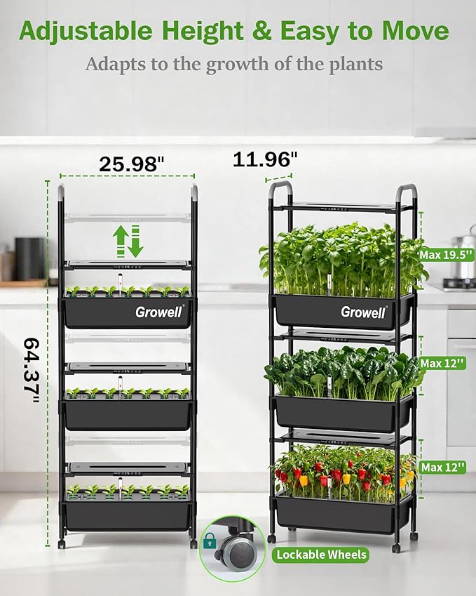 Growell Large Hydroponics Growing System Kit, Vertical Indoor Herb Garden Kit with LED Grow Light & Independent Water Pump, 42L Movable Indoor Planter Perfect Gardening Gifts (3 Tier-81 Pods, Black)