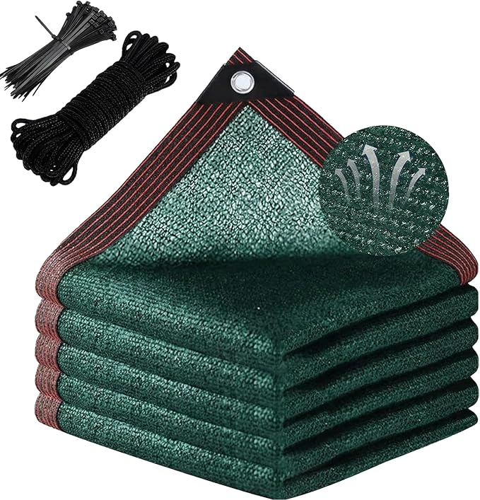 90% Outdoor Sun Shade Cloth, 12x 60 ft, Pergola, Deck, and Backyard Patio Sunshade with UV Protection, Heat Resistant HDPE Material, Reinforced Grommets Dark Green