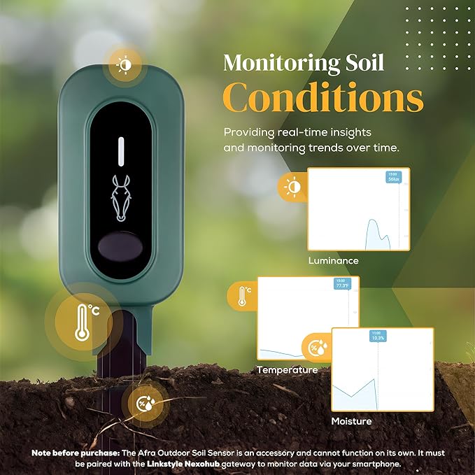 PLANTRON Afra II Smart Soil Moisture Sensor by LINKSTYLE — 3-in-1 Soil Moisture, Temperature and Luminosity Monitoring, IP67 Waterproof, Indoor/Outdoor [Requires Hub to Work] - 3Pack