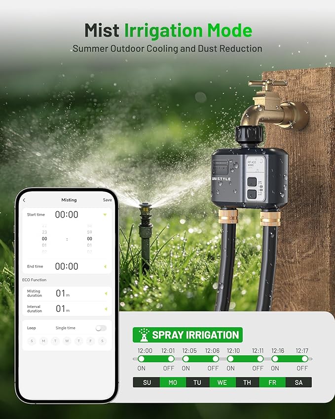 [All-New 2027] 1700FT WiFi Sprinkler Timer 2 Zone, Unistyle Smart Hose Timers Compatible Alexa & Google Voice and App Control, Water Timer for Garden Hose with Auto & Manual Modes for Garden Lawn