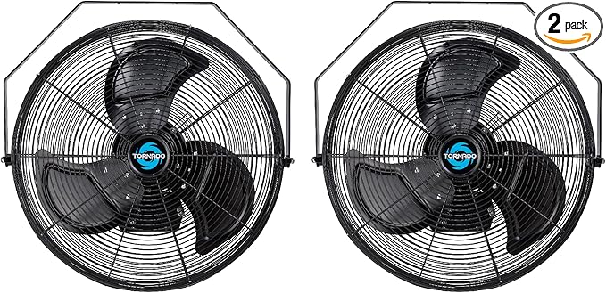 Tornado 2 Pack 20 Inch Outdoor Rated IPX4 Water-Resistant High Velocity Fan Industrial Workstation Wall Mount Fan For Commercial, Industrial, Greenhouse Use 3 Speed 4750 CFM UL Safety Listed