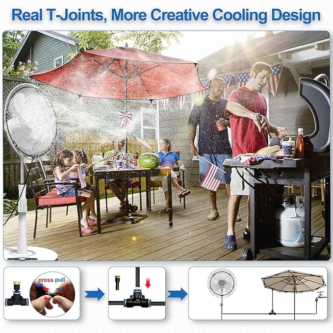Misters for Outside Patio,Outdoor Water Misting Cooling System,60FT|18M.Backyard Mist Kit for Garden,Greenhouse,Fan,Deck,Umbrella,Canopy,Pool,Porch.Trampoline Sprinkler Park,BBQ Party Accessories