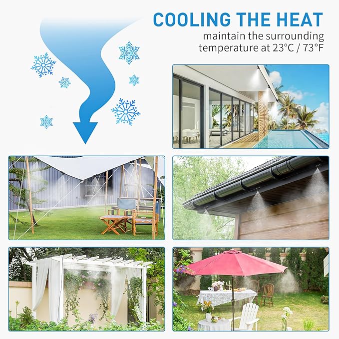 HOMENOTE Misting Cooling System, 65FT Pre-Assembled Misting Kit, 18 Rust-Proof Nozzles, 3/4" Adapter, Outdoor Mister for Patio Cooling, Greenhouse, Pet & Chicken Coop