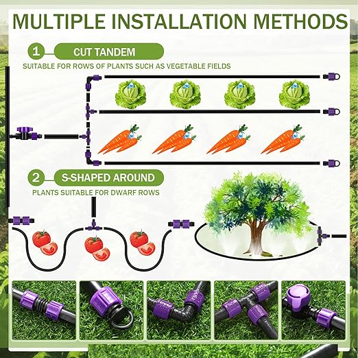 Tondiamo 50 Pcs Garden 5/8" Drip Irrigation Tape Tubing Fittings Kit Include Connector, Tee Coupling, Elbows, End Cap, On/Off Valve Barb for Most 16-17 mm Tubing Irrigation System(Purple)