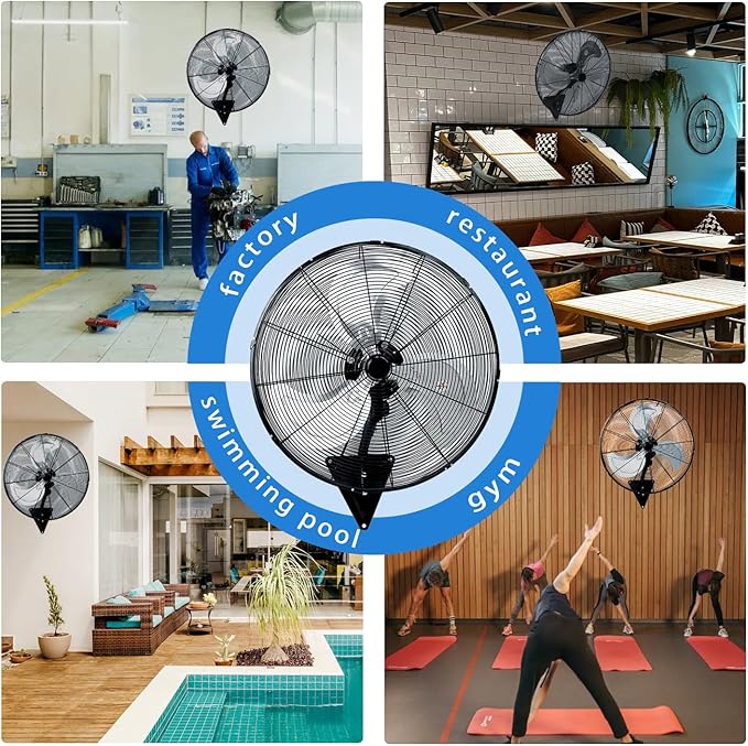 24" Wall Mount Fan, 8500CFM Heavy Duty Wall Fan with 3-Speed & Adjustable Tilt, High Velocity Industrial Oscillating Fans for Garage, Factory, Patio, Indoor, Porch, Shop & Commercial Use - ETL Listed