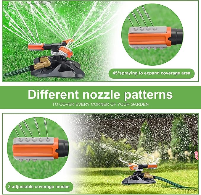 Garden Sprinkler,Upgrade Lawn Sprinklers Automatic 360 Degree Rotating Irrigation Grass Water Sprayer System,Garden Hose Sprinkler for Yard/Built in 36 Units Angle Spray Nozzles(Orange)-1Pack