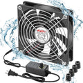 Wathai 120mm x 25mm Waterproof Small Box Fan IP67 12V Computer Fan with AC Plug Speed Controller 110v 120v 220v 240v for Biltong Box, Grow Tent, Terrarium, Aquarium, Greenhouse Cooling