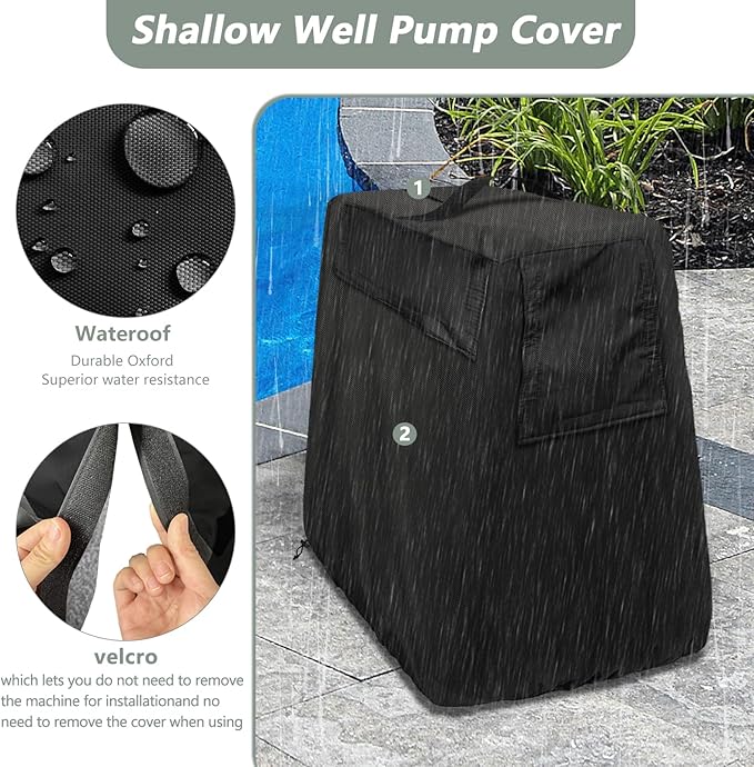 Rileytee Shallow Well Pump Cover for Automatic Water Booster Jet Pump,Outdoor 600D Heavy Duty Waterproof Anti-UV Shallow Jet Water Well Pump Cover