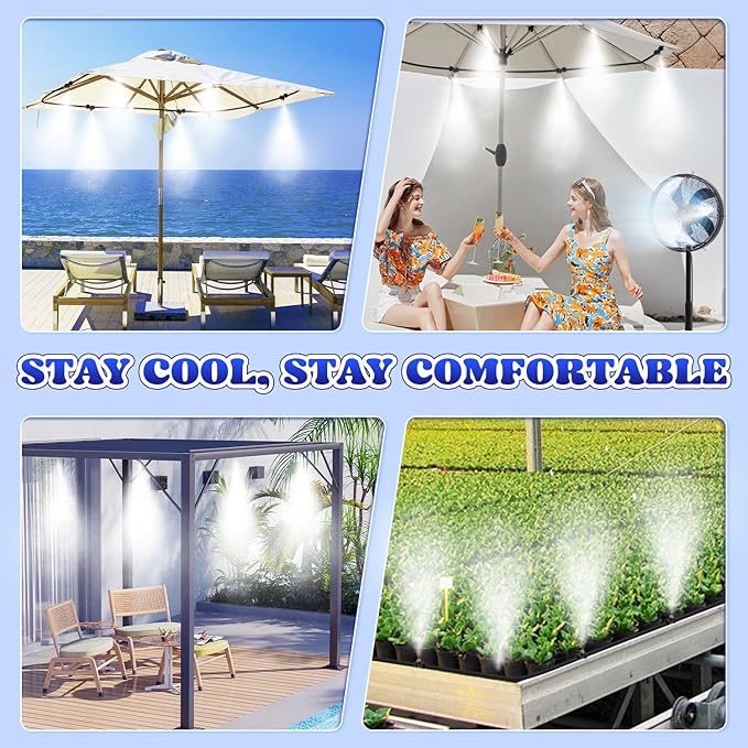 Moongiantgo Outdoor Misting Cooling System with Pump Kit-82ft Misting System pipe+24 Brass Mist Nozzles 0.02’’+Cluster Body+3/4’’ Adapter-Mister for Outside Patio Backyard Garden Greenhouse Trampoline