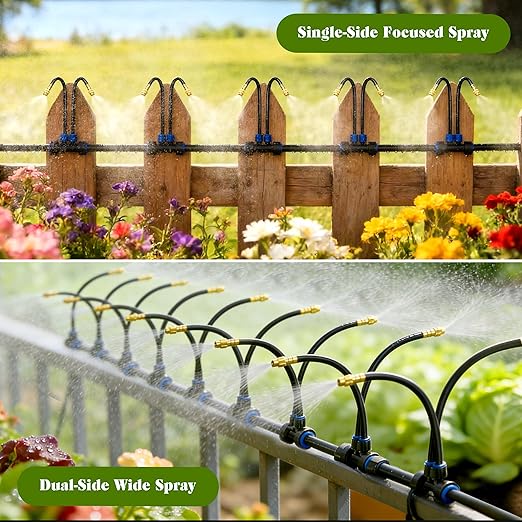 Drip Irrigation System for Garden, Automatic Watering System with Adjustable 360° Copper Spray Nozzles, DIY Drip Irrigation Kit for Yard, Lawn, Greenhouse, Raised Beds & Potted Plants (50FT)