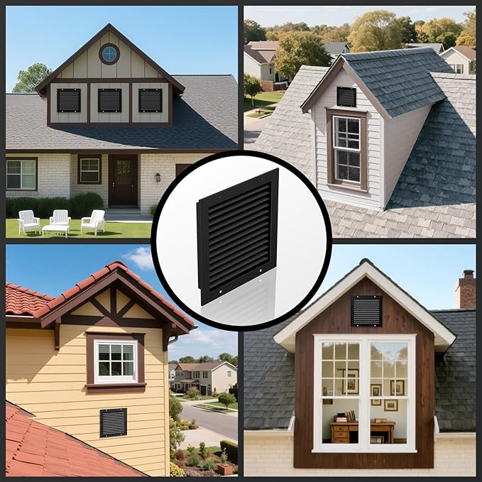 Hon&Guan 2 Pack 16" x 16" Aluminum Gable Vents with Screen for Houses, Louvered Wall Vent for Attic, Shed and Exterior Doors, 14.2" x 14.2" Vent Opening, Black