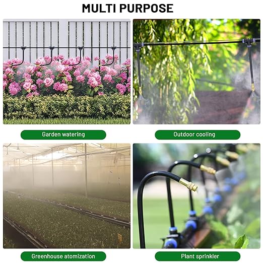 Thiswing 360° Adjustable Drip Irrigation System - 100 FT Garden Watering System with 32 Nozzles, Raised Bed Sprinkler Irrigation System, Garden Mister for Yard, Lawn, Plants, 5/16" Tubing