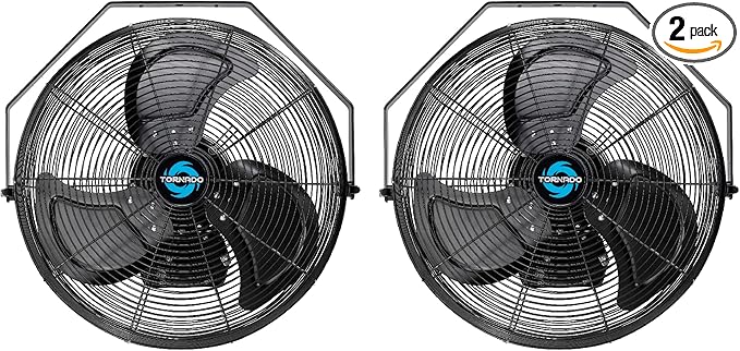 Tornado 2 Pack 18 Inch Outdoor Rated IPX4 Water-Resistant High Velocity Industrial Wall Mount Fan For Commercial, Industrial, Greenhouse Use 3 Speed 4150 CFM 1/6 HP 6.6 FT Cord UL Safety Listed