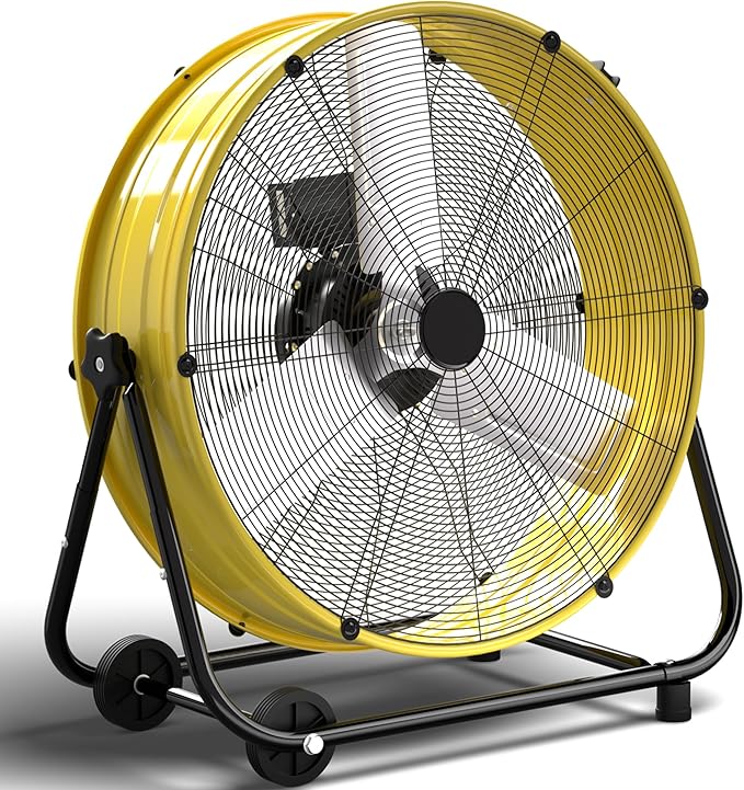 40 Inch Industrial Drum Fan, 24800 CFM High Velocity Floor Fan, Heavy Duty, 3-Speed, 360° Fully Adjustable Tilt, Portable Wheels & Handle for Commercial, Warehouse, Garage, Workshop, Gym-ETL Certified