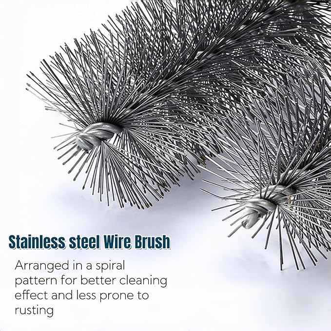 50 in Pipe Cleaning Brush Set with Stainless Steel Bristles, 5X Wire Brush with 4X Galvanized Flexible Rods, Stainless Steel Pipe Brush for Rust Polish,Tubes,Auto Parts Cleaning