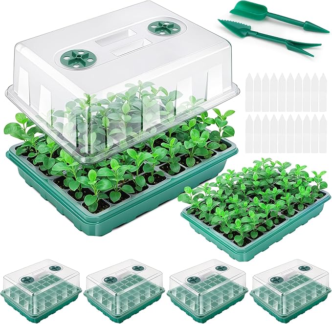 Hanaoyo 192 Cells Seed Starter Tray, 4 Packs Seed Starter Kit with Humidity Vented Domes and High Lid, Germination Kit for Indoor Greenhouse Seed Starter
