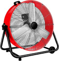 WARMLREC 24" Industrial Floor Fan, 8900 CFM High Velocity Drum Fan with 3 Speeds, Portable Heavy Duty Industrial Fan for Warehouse, Workshop, Factory, Commercial, Residential and Greenhouse Red