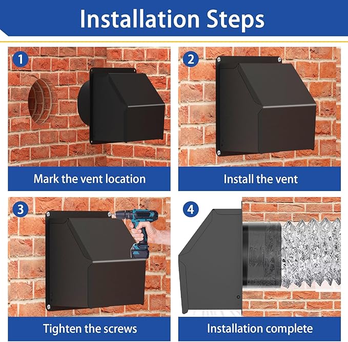 4 Inch Dryer Vent Cover Outside with Removable Mesh, Exterior Vent Cover External Cap with Rubber Cushioned Non-Return Flap, High Quality Metal Outdoor Dryer Wall Vent Cover for House/Range Hood/AC