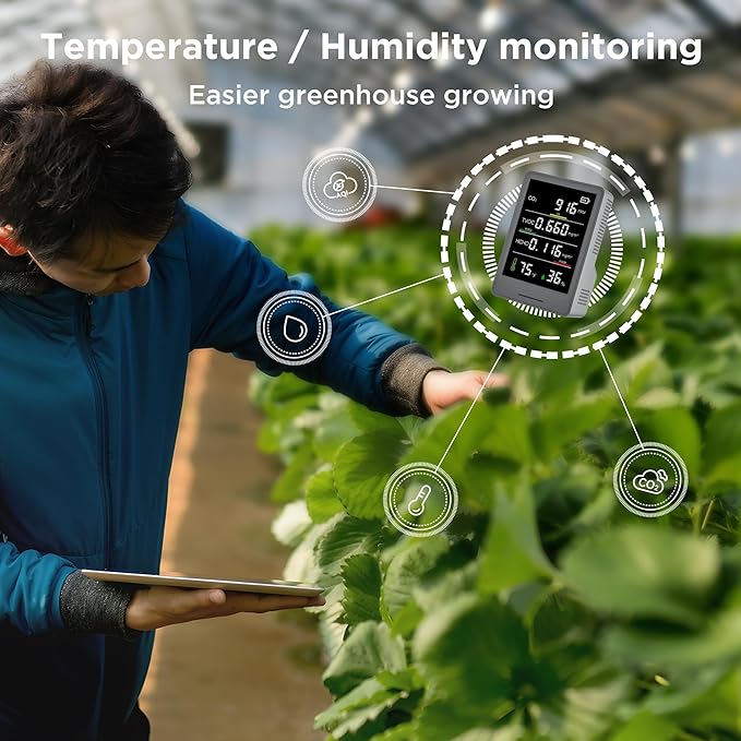 5-in-1 Professional Indoor Air Quality Monitor Indoor Portable CO2 Monitor | Temperature | Formaldehyde Detector | Humidity TVOC | Air Quality Tester - Confined Space Clean Air Monitor (Ash Gery)