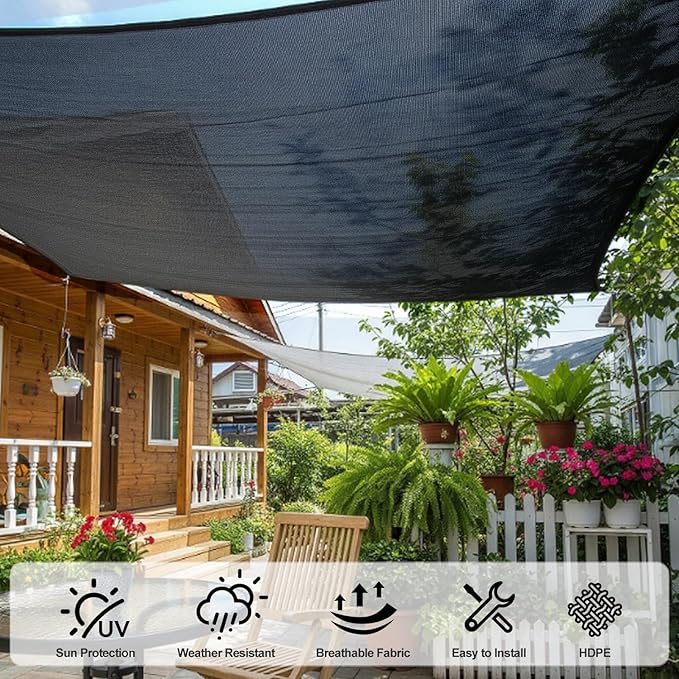 SUNNY GUARD 65-75% Sun Shade Cloth, 10 x 12 FT Black HDPE Mesh – Breathable Garden Shade Cover for Plants, Vegetables, Greenhouse, Patio, Chicken Coop & Dog Kennel