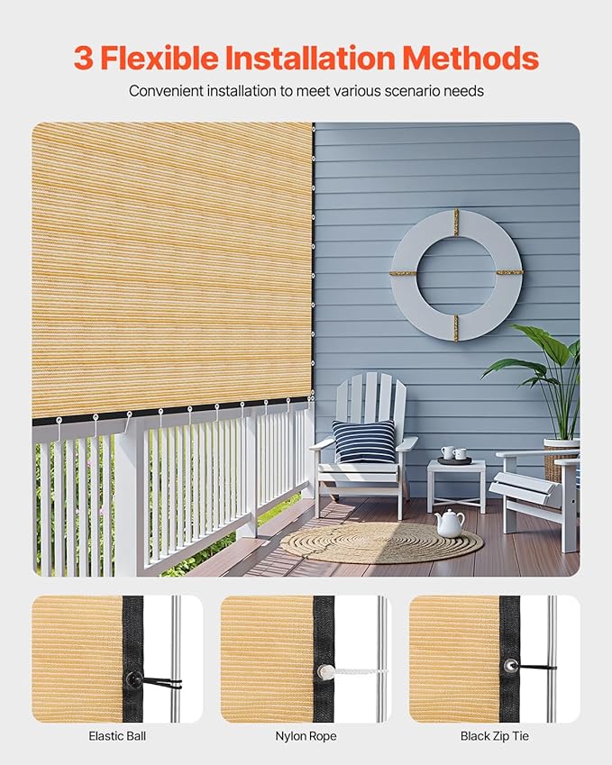 VEVOR 90% Sun Shade Cloth, 12 x 20 ft Pergola Shade Cover with Stainless Steel Grommets, Sun Shades Canopy Privacy Screen with 160 GSM HDPE Material, for Outdoor, Patio, Garden, and Backyard (Beige)