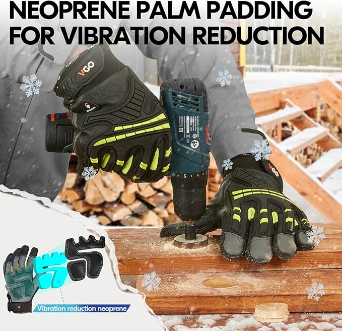 Vgo... -4℉ or above Winter Waterproof High Dexterity Heavy Duty Mechanic Glove, Anti-vibration, Anti-abrasion, Touchscreen (1 Pair,L,Green,GA8954FW)